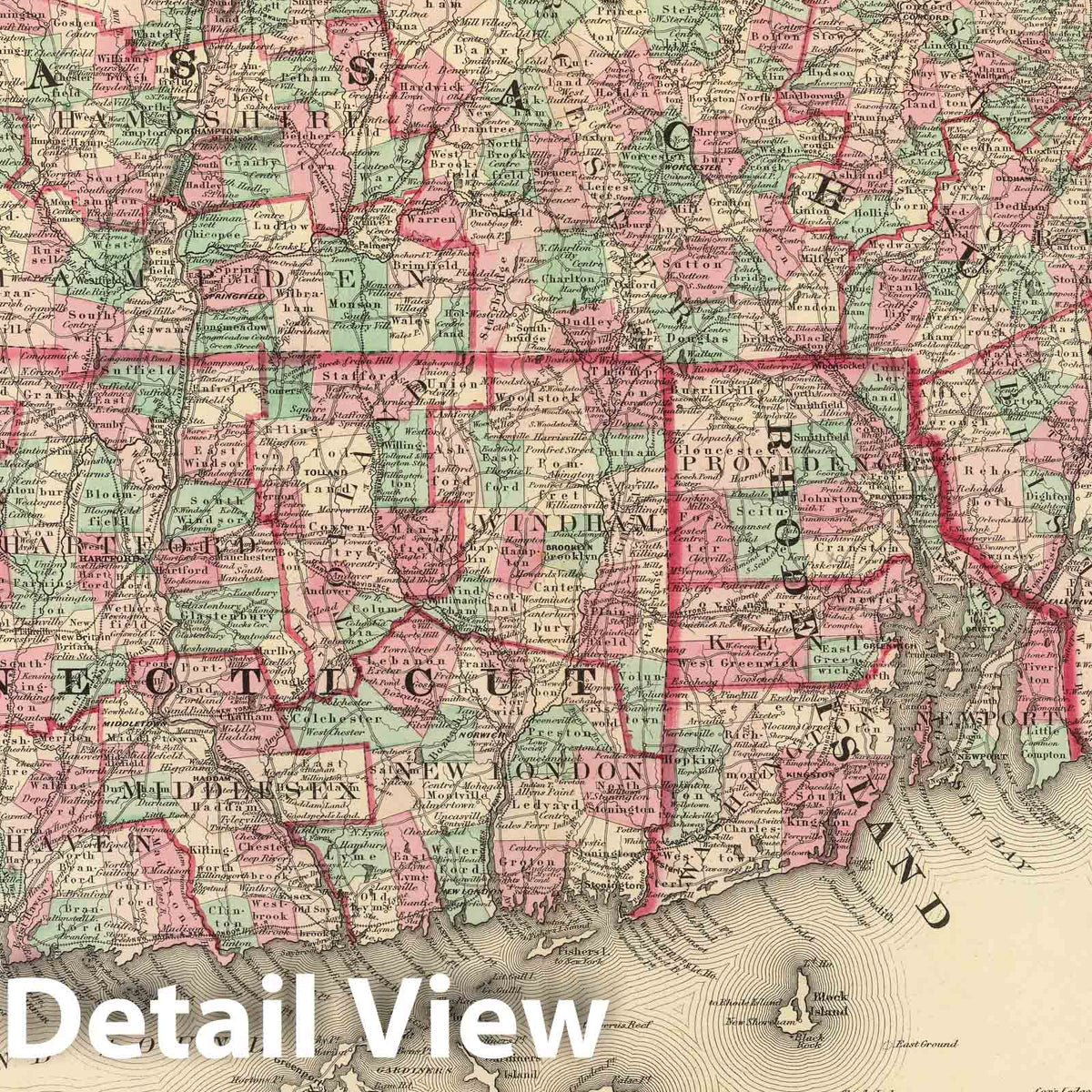 Massachusetts, Connecticut, and Rhode Island - Railroad Map, 1886