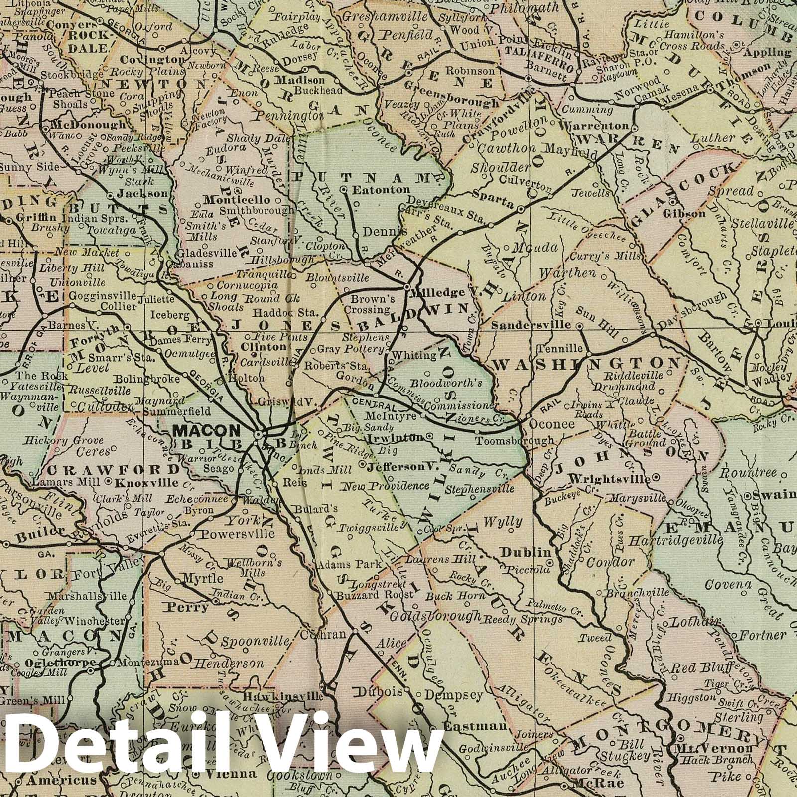 Georgia 1883 County and Township Map - Rand McNally Historical Map Print