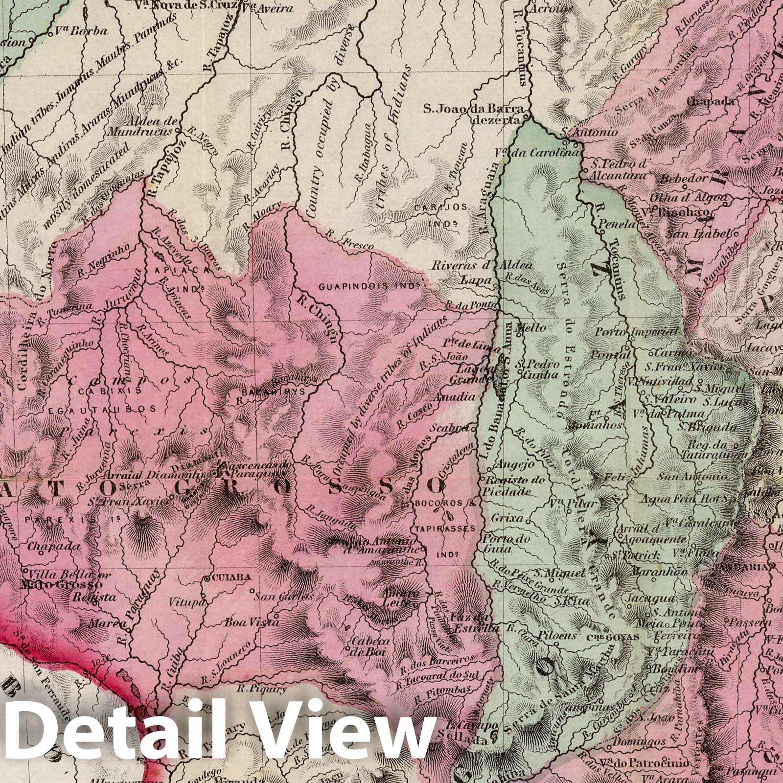 Brazil and Guyana, 1868 - Hand-Colored Historical Map Print