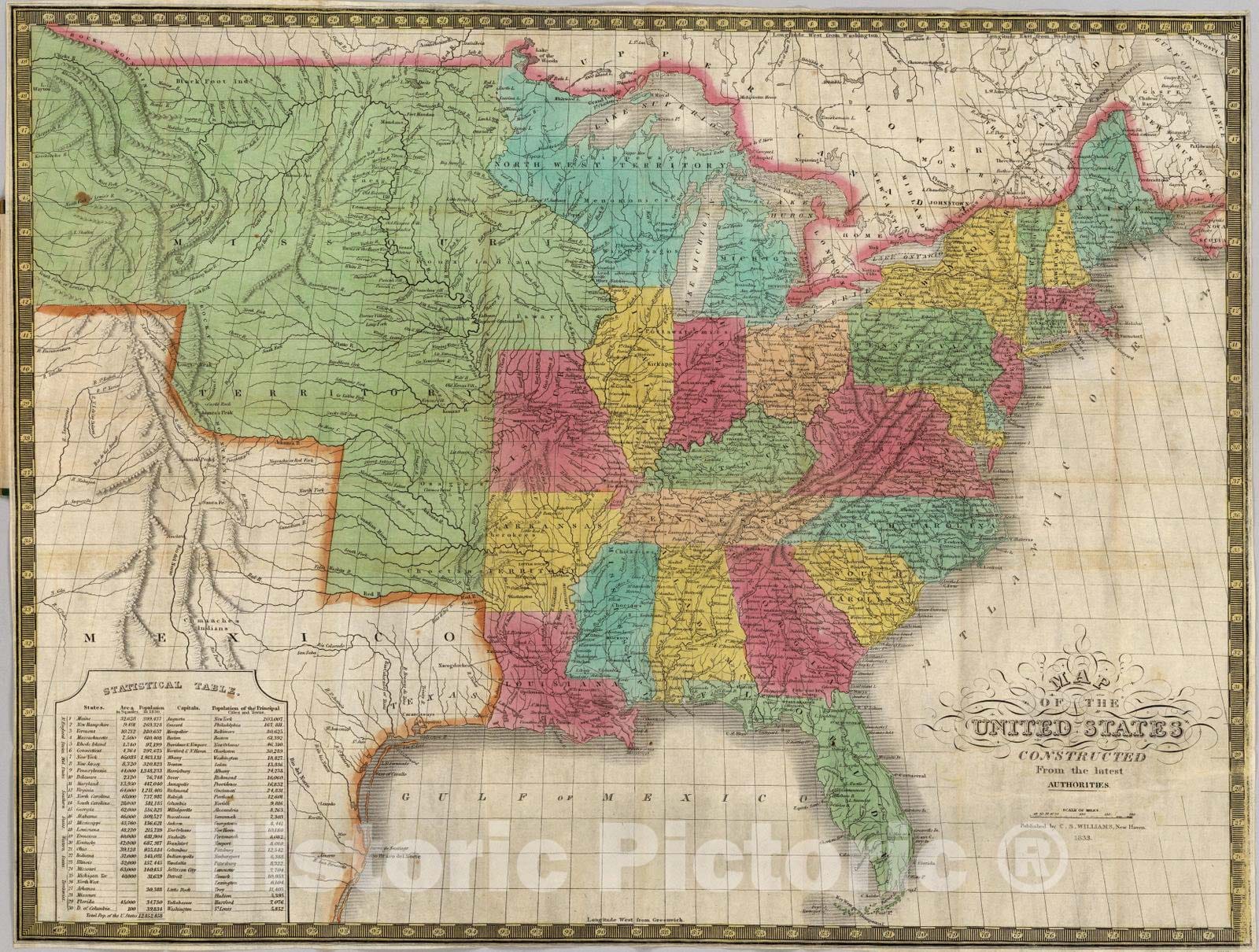 Historic Map : Guide Book - 1833 United States - Vintage Wall Art