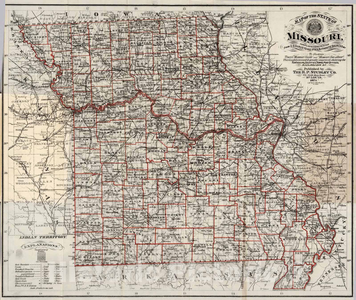 Historic Map : 1871 Missouri And St. Louis v2 - Vintage Wall Art