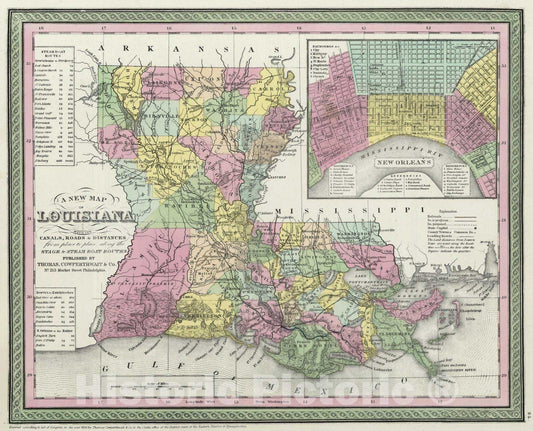 Historic Map : 1855 A new map of Louisiana - Vintage Wall Art