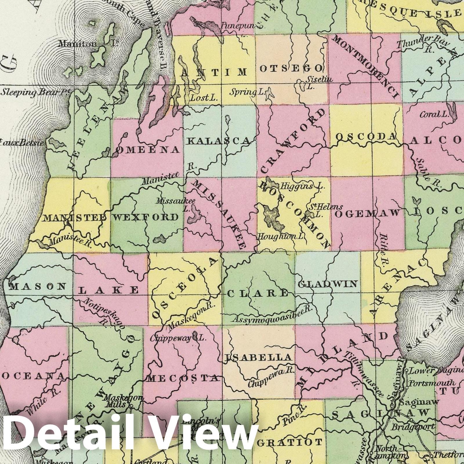 Michigan - Railroad Map, 1855 - Hand-Colored Historical Map Print