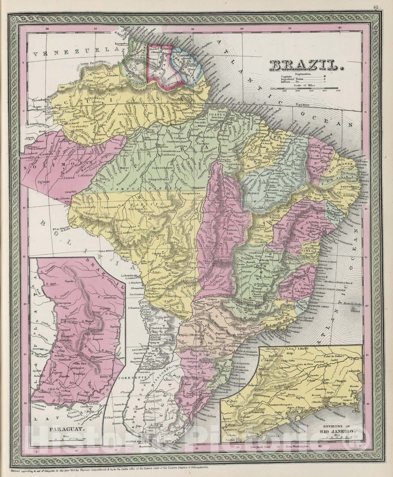 Brazil, Paraguay and Environs of Rio Janeiro, 1855 - Historical Map Print