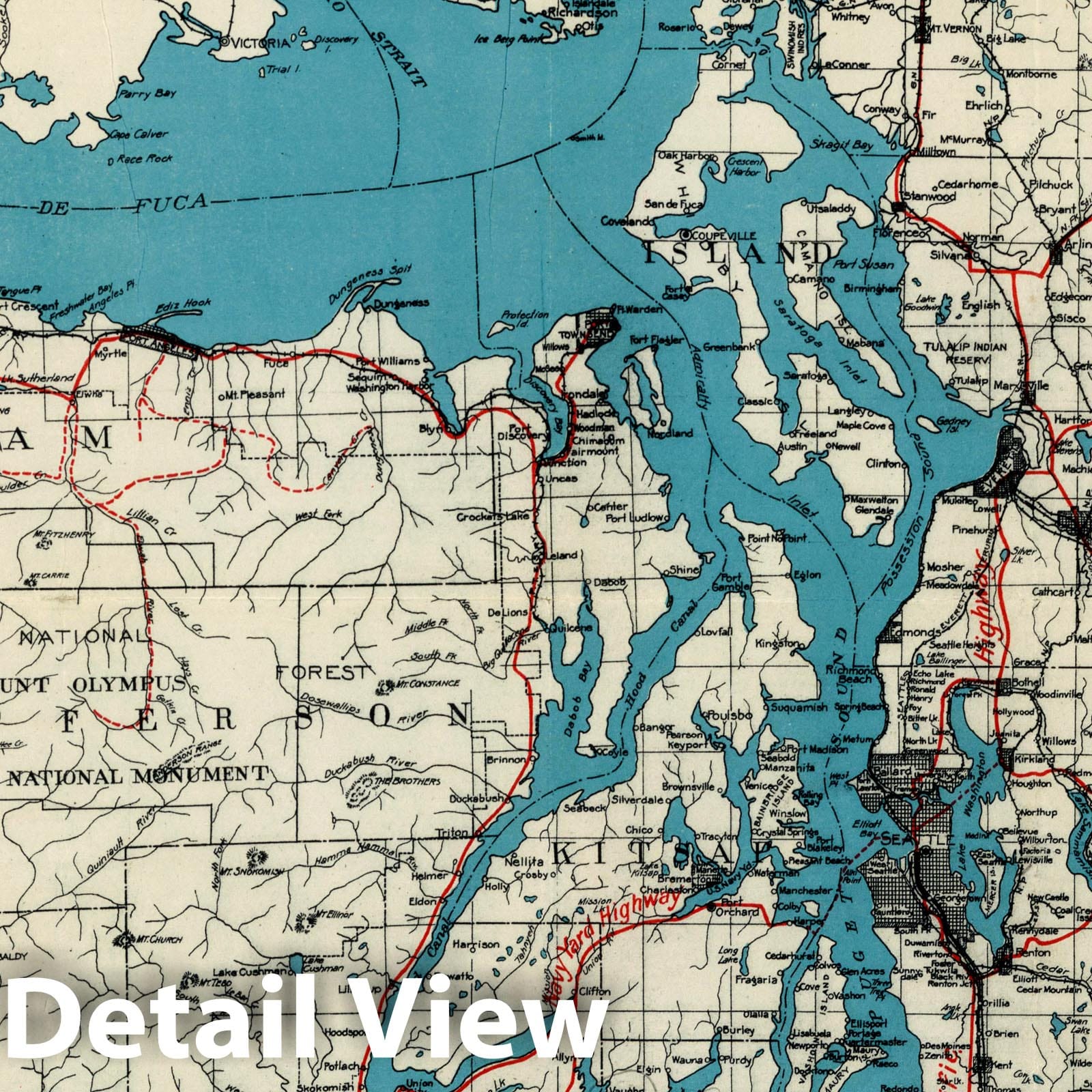 Puget Sound Country - Road Map, 1919 - Historical Map Print