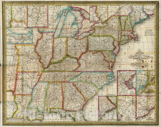 Historic Map : Guide Book - 1838 Traveller's Guide Through The United States - Vintage Wall Art