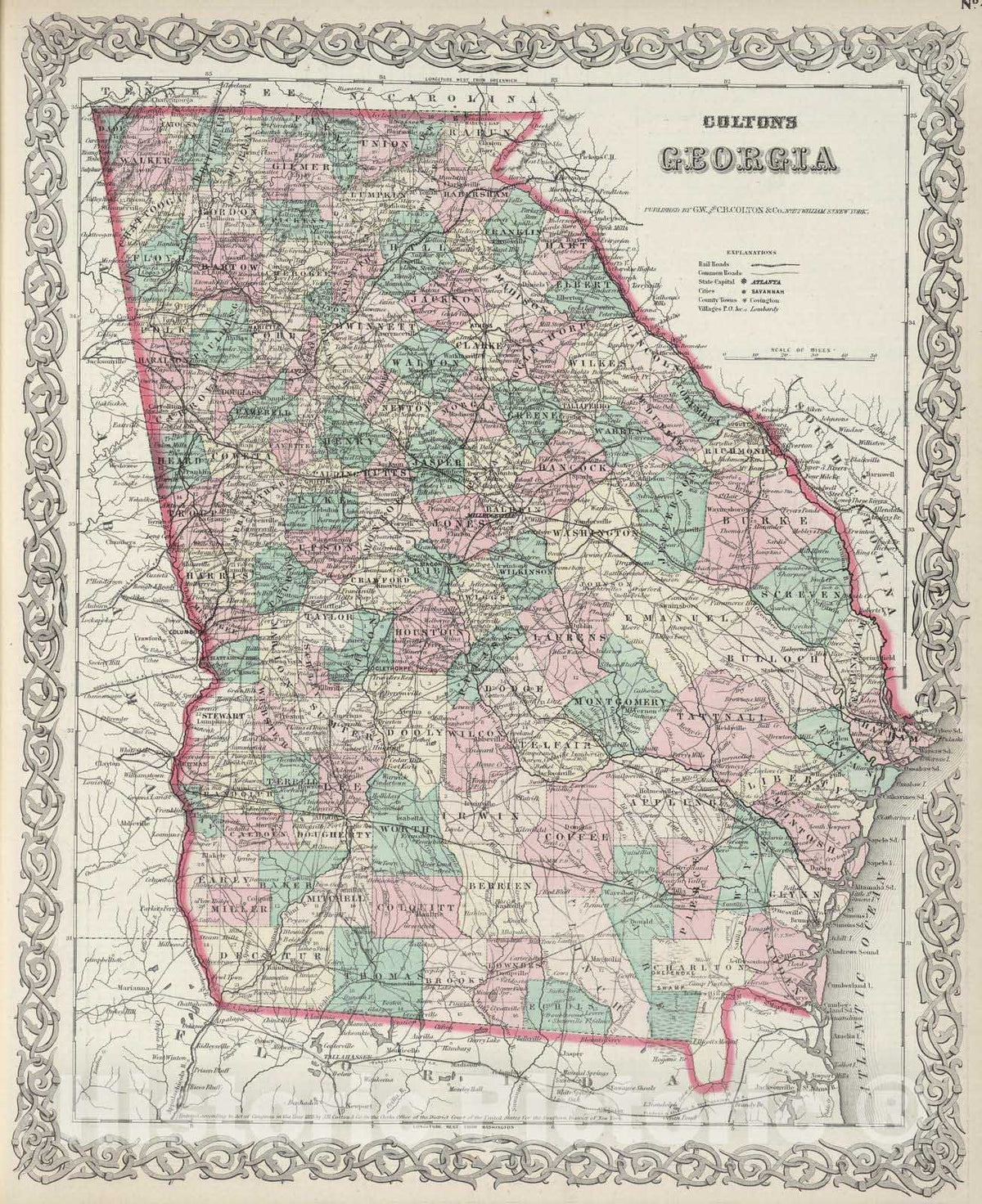 Historic Map : 1874 Georgia. v3 - Vintage Wall Art