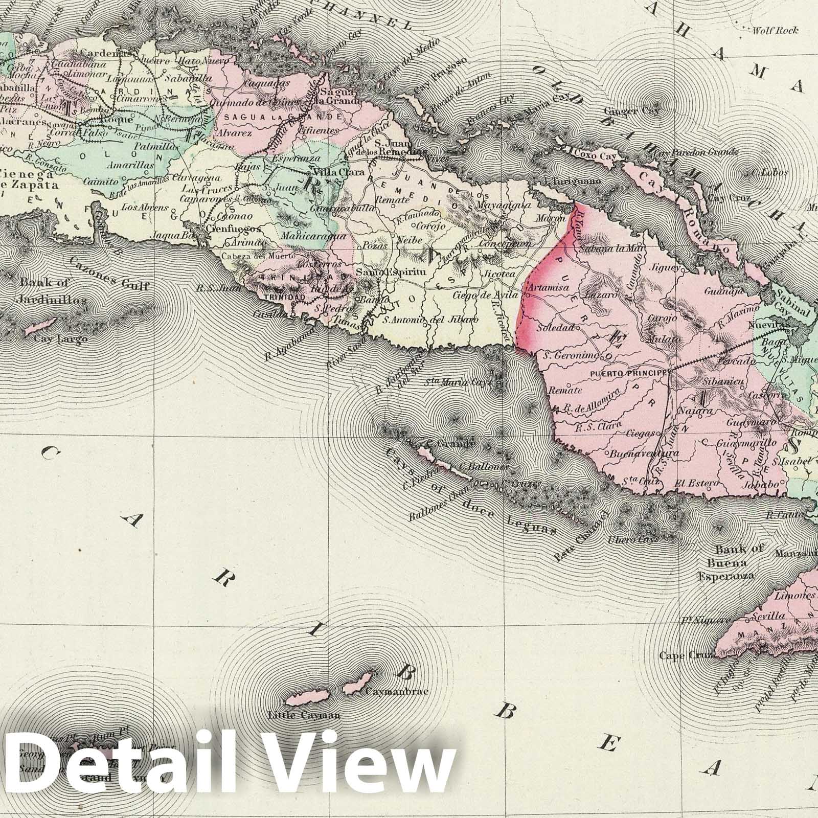 Cuba, Jamaica and Puerto Rico 1874 Historical Map Print