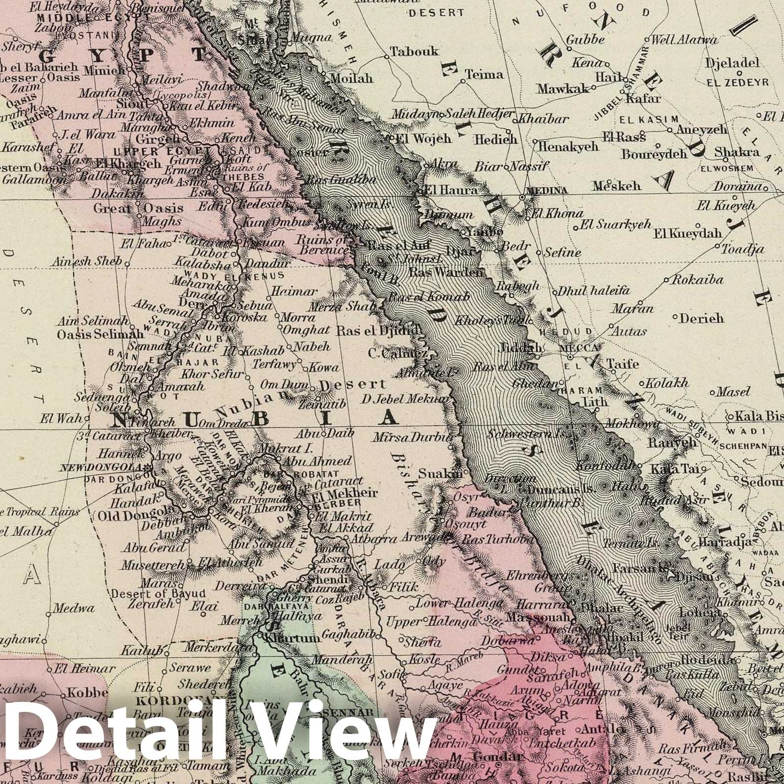Northeastern Africa with Nile Delta, 1874 - Historical Map Reproduction