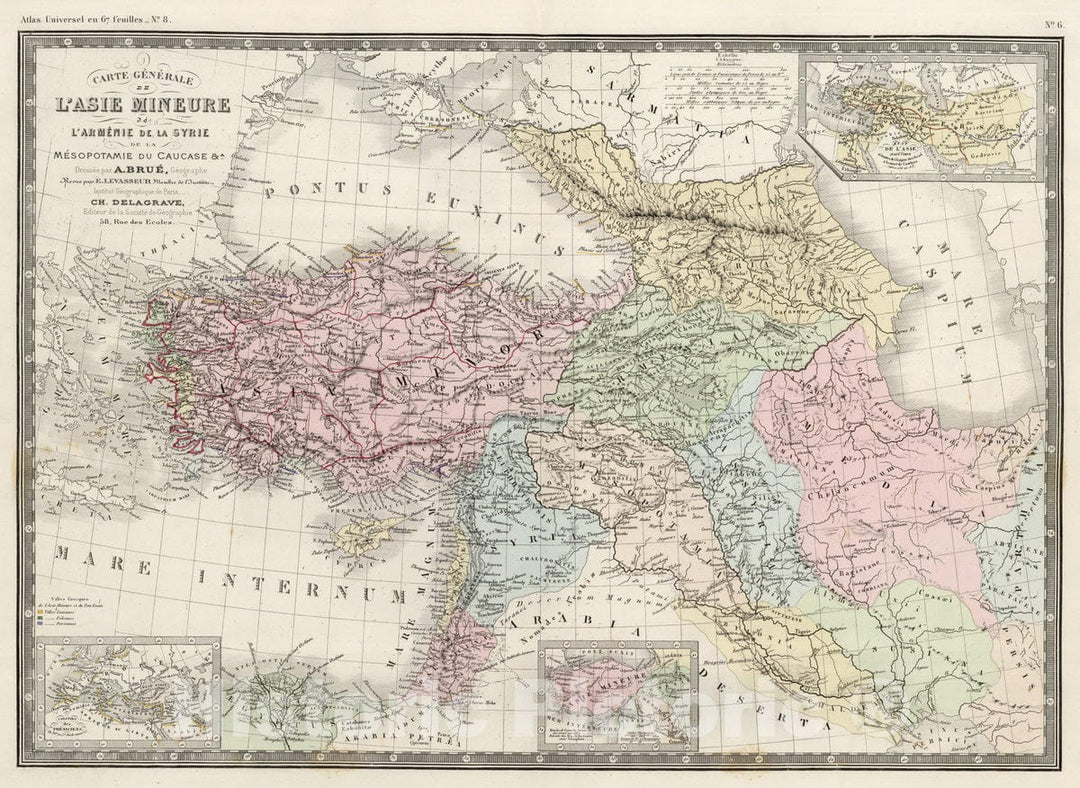 Historic Map : Turkey; Syria; Iran; Iraq, Asia Minor 1875 Asie Mineure, Armenie, Syrie, Mesopotamie. , Vintage Wall Art