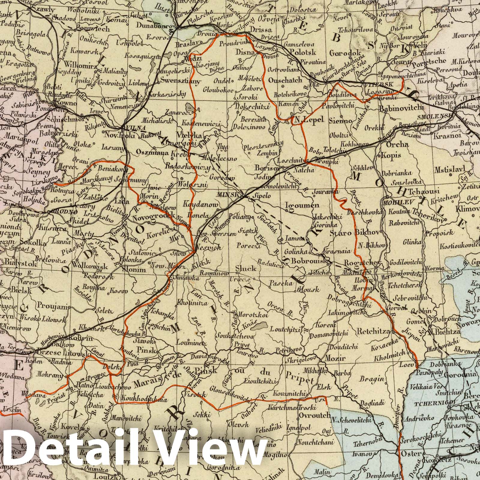 Western Russia and Poland - Railroad Map, 1875 - Historical Map Print