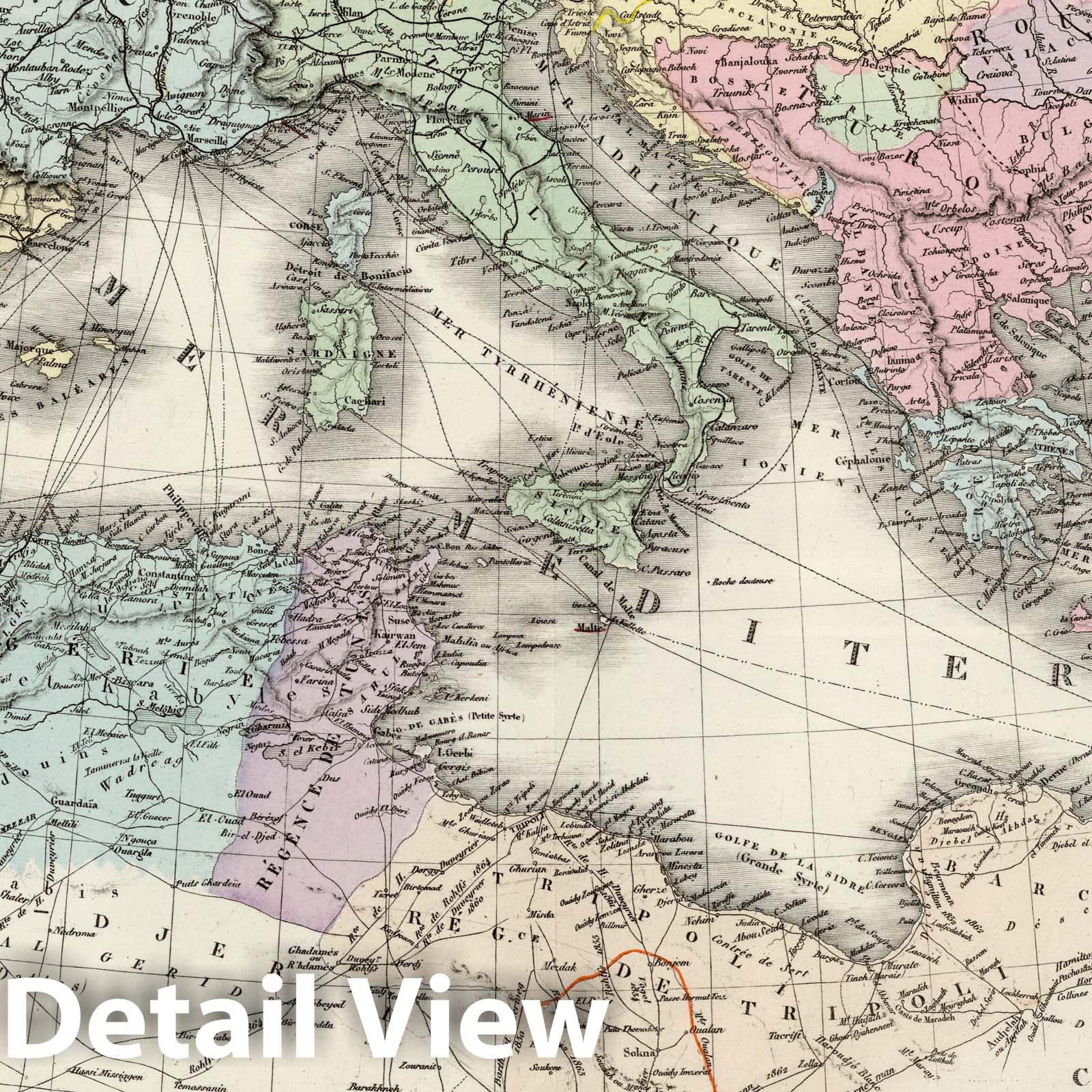 Northern Africa, Mediterranean, and Southern Europe - Railroad Map, 1875