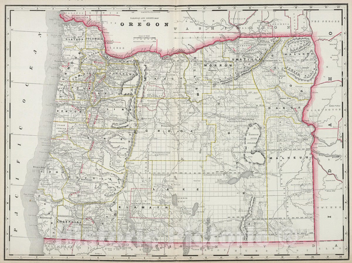 Oregon - Railroad Map, 1889 - Historical Map Print