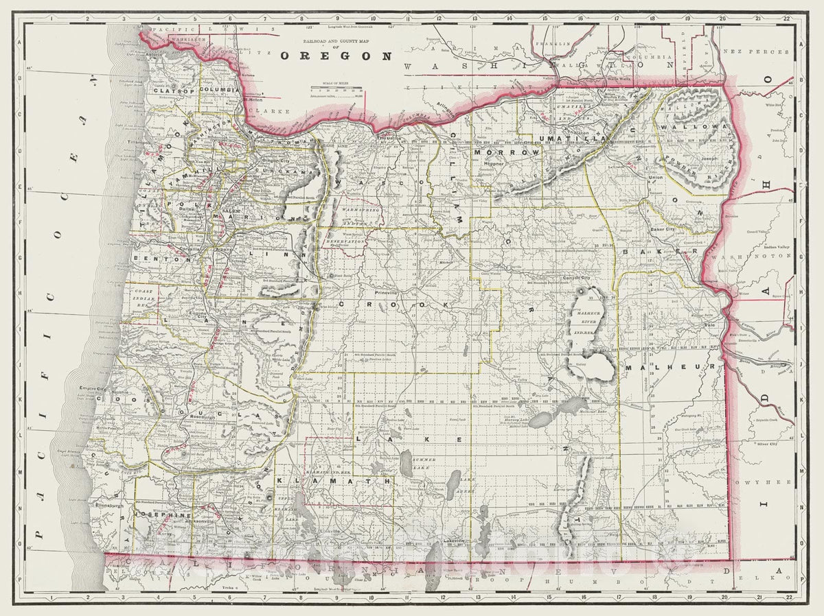 Historic Map : 1889 Oregon : Vintage Wall Art