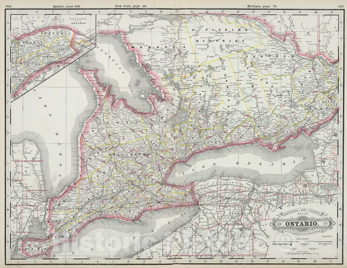 Historic Map : 1889 Ontario. - Vintage Wall Art