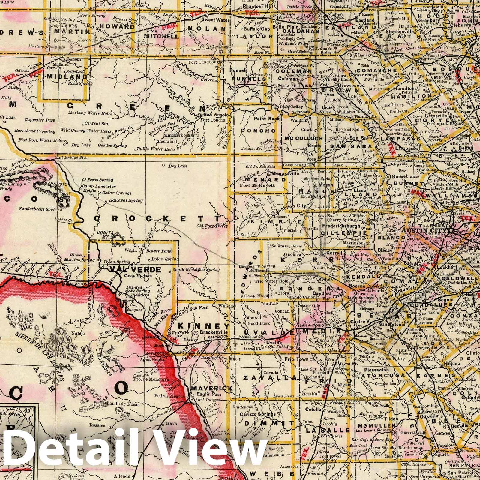 Texas - Railroad Map, 1887 - Historical Map Print