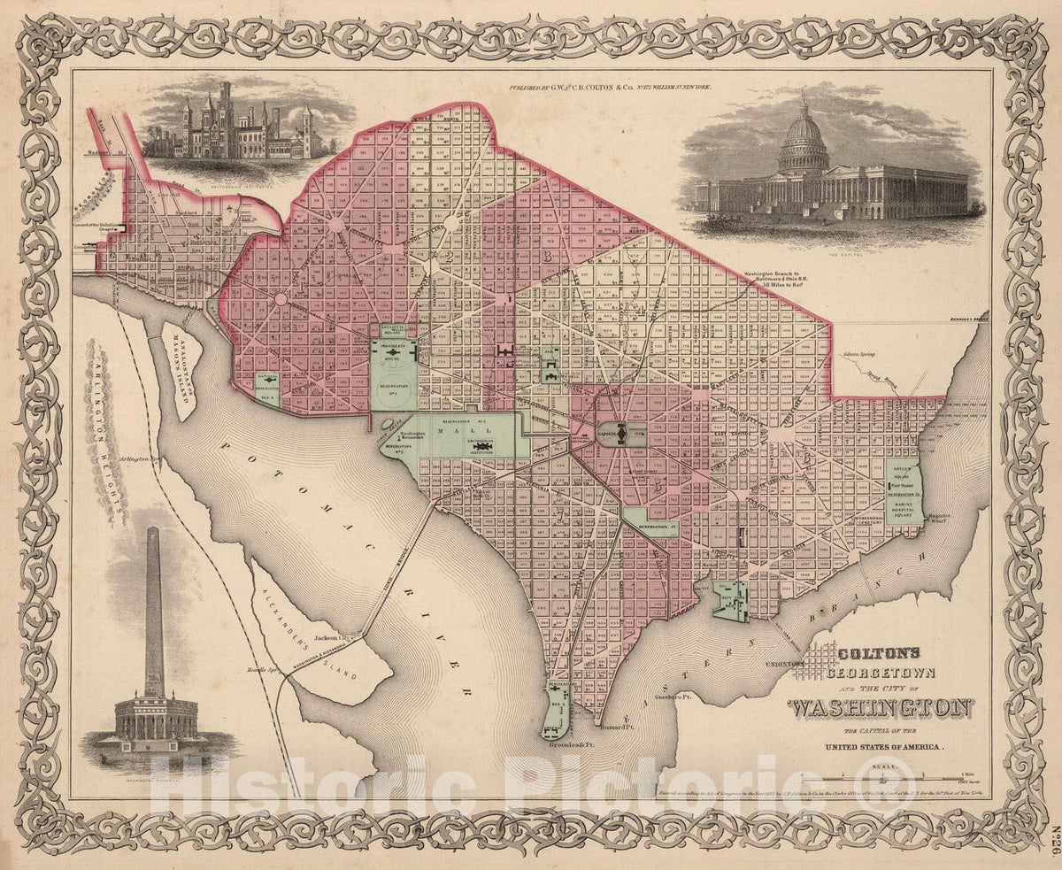 Historic Map : 1866 Georgetown and the City of Washington. - Vintage Wall Art
