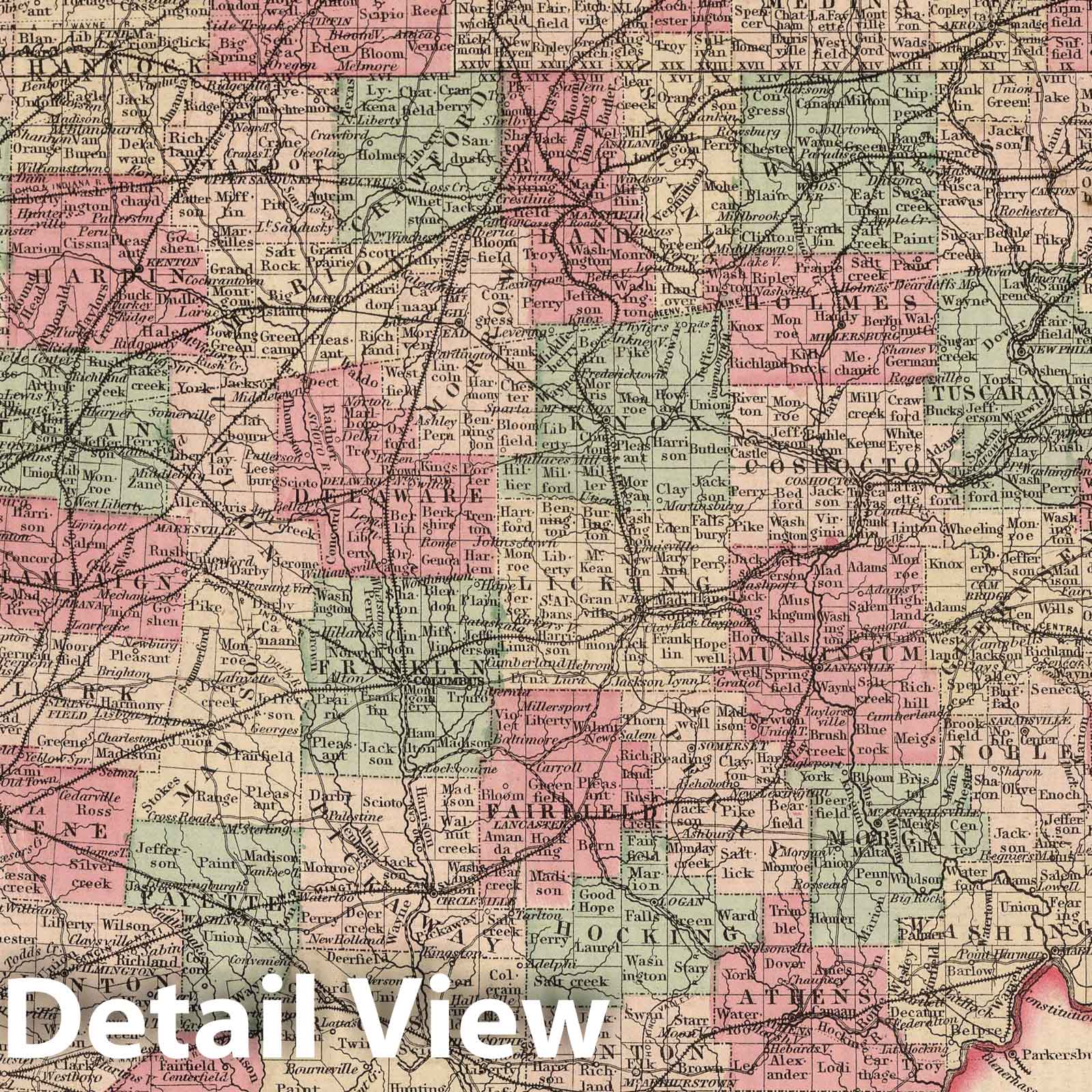 Ohio with Cleveland and Cuyahoga County - 1866 Historical Map Print