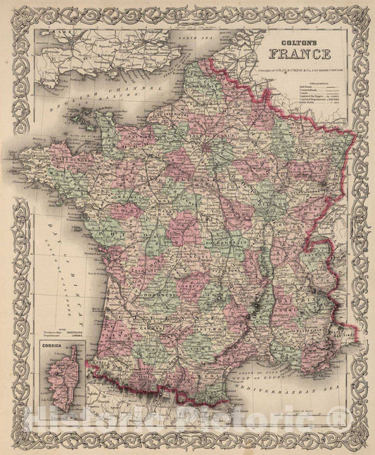 Historic Map : 1866 France. - Vintage Wall Art