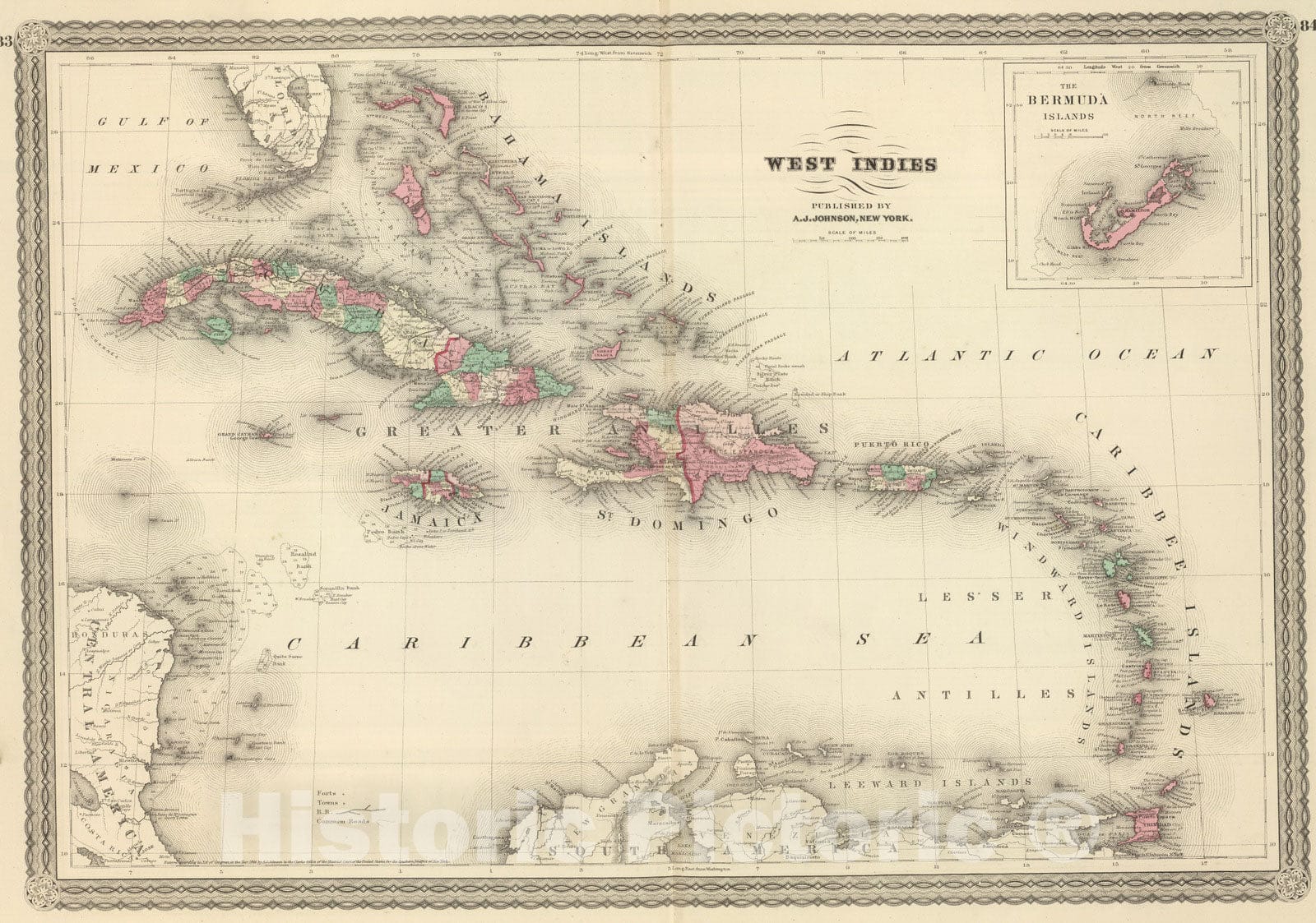 Historic Map : 1886 West Indies. v1 - Vintage Wall Art