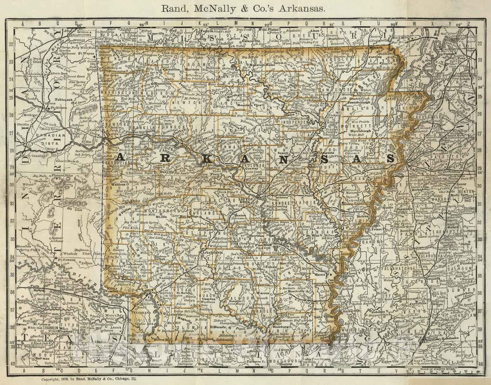 Historic Map : 1879 Indexed Map Of Arkansas - Vintage Wall Art