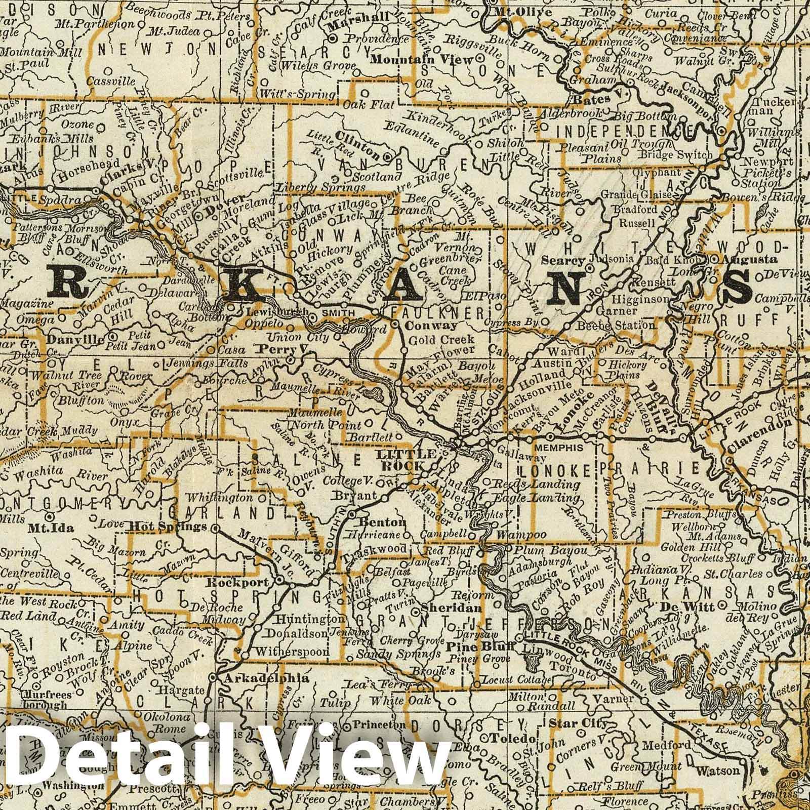 Arkansas - Railroad Map, 1879 - Historical Map Print