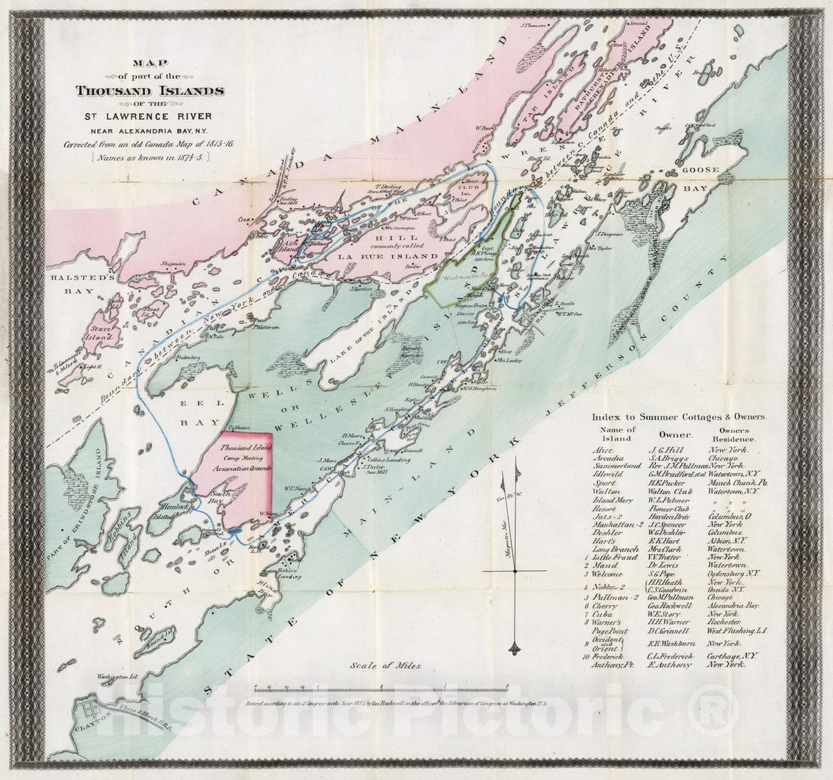 Thousand Islands, St. Lawrence River, New York, 1875 Historical Map Print