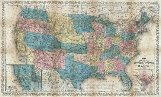 Historic Map : 1857 Map Of The United States of America - Vintage Wall Art