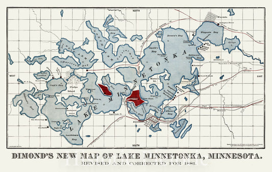 Lake Minnetonka, Minnesota - Railroad Map, 1881 - Historical Map Print