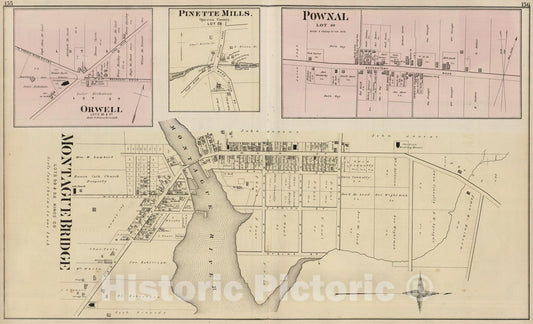 Historic Map : 1880 Montague Bridge, Lots 59 & 52, Kings Co. - Vintage Wall Art