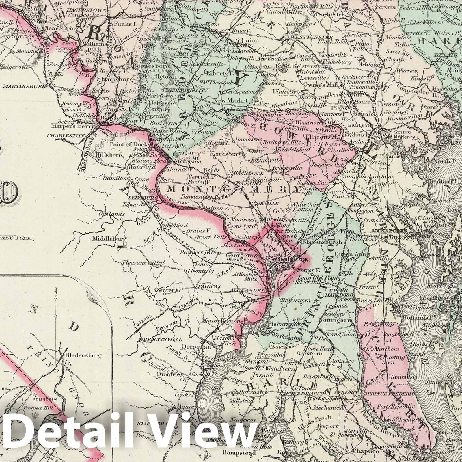 Delaware, Maryland & District of Columbia 1874 Historical Map Print