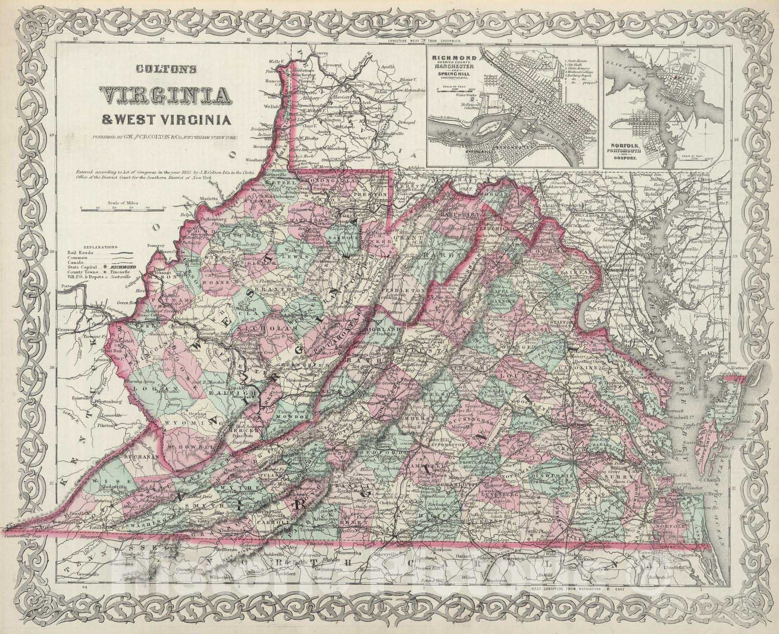Historic Map : 1874 Virginia. - Vintage Wall Art