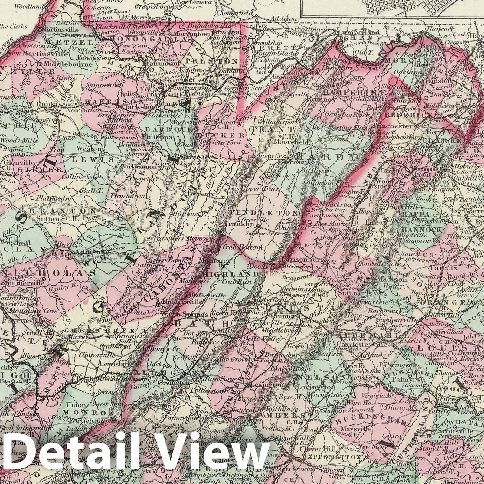 Virginia with Richmond and Henrico County Insets, 1874 - Historical Map Print