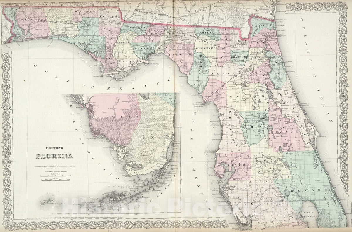 Historic Map : 1874 Florida. v1 - Vintage Wall Art