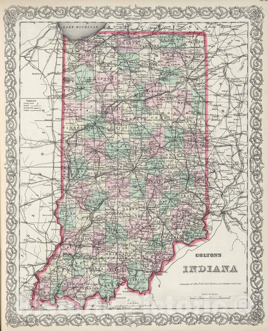 Historic Map : 1874 Indiana. v2 - Vintage Wall Art
