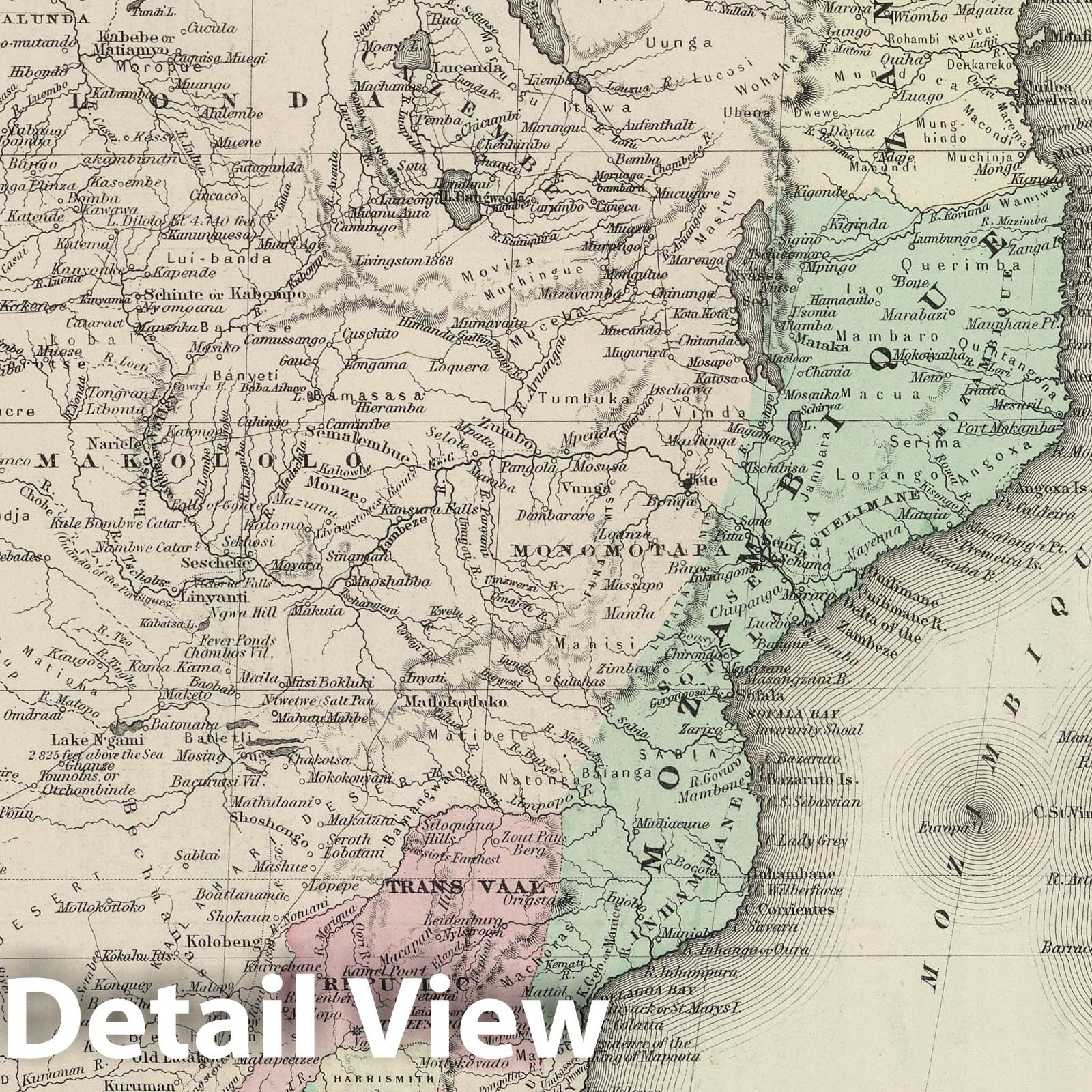 Southern Africa, 1874 - Colton's Atlas Historical Map Print