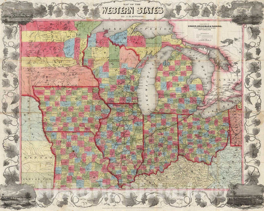 Historic Map : Guide Book - 1856 Map Of The Western States - Vintage Wall Art