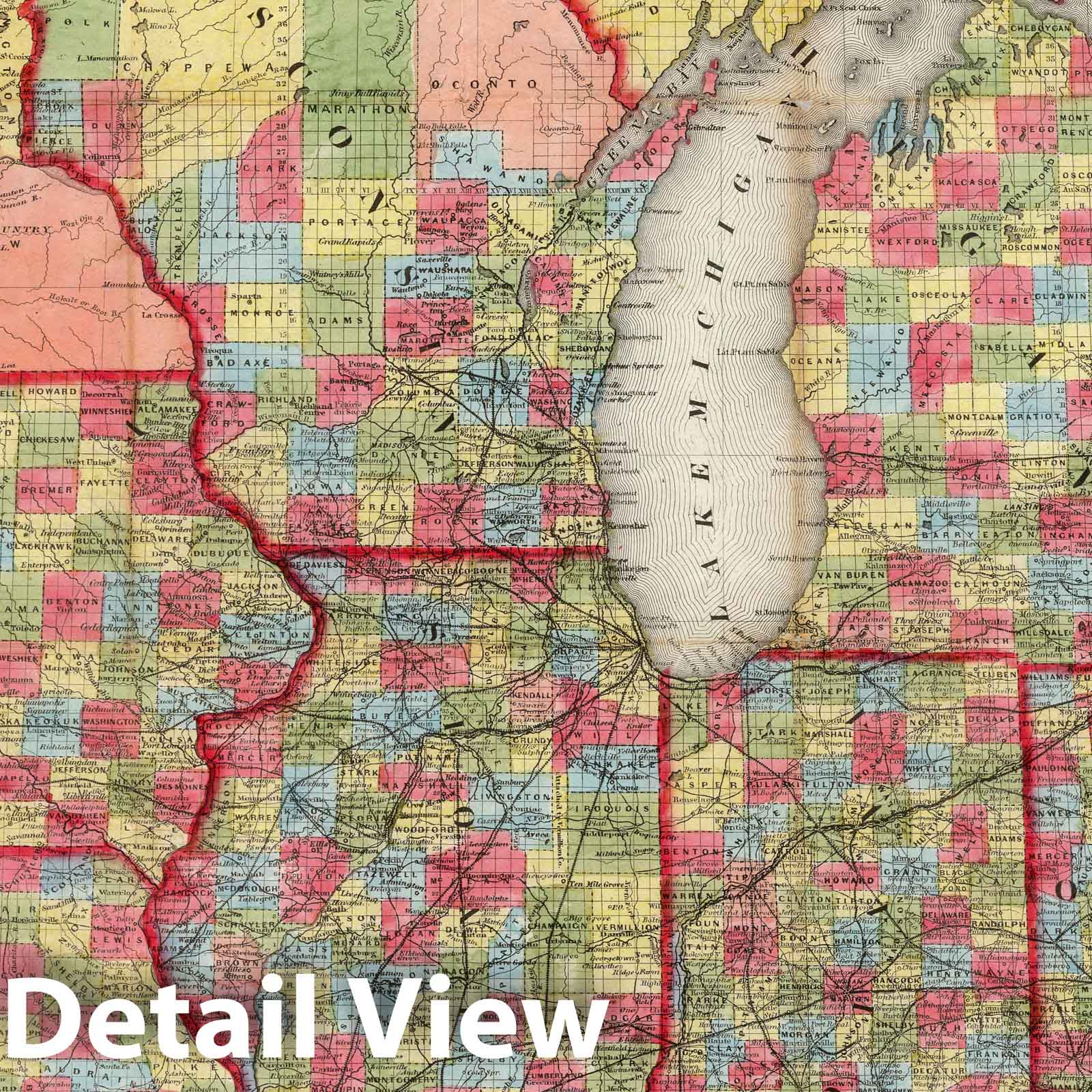 Ohio, Michigan, Indiana, Illinois, Missouri, Iowa, Wisconsin - Railroad Map, 1856