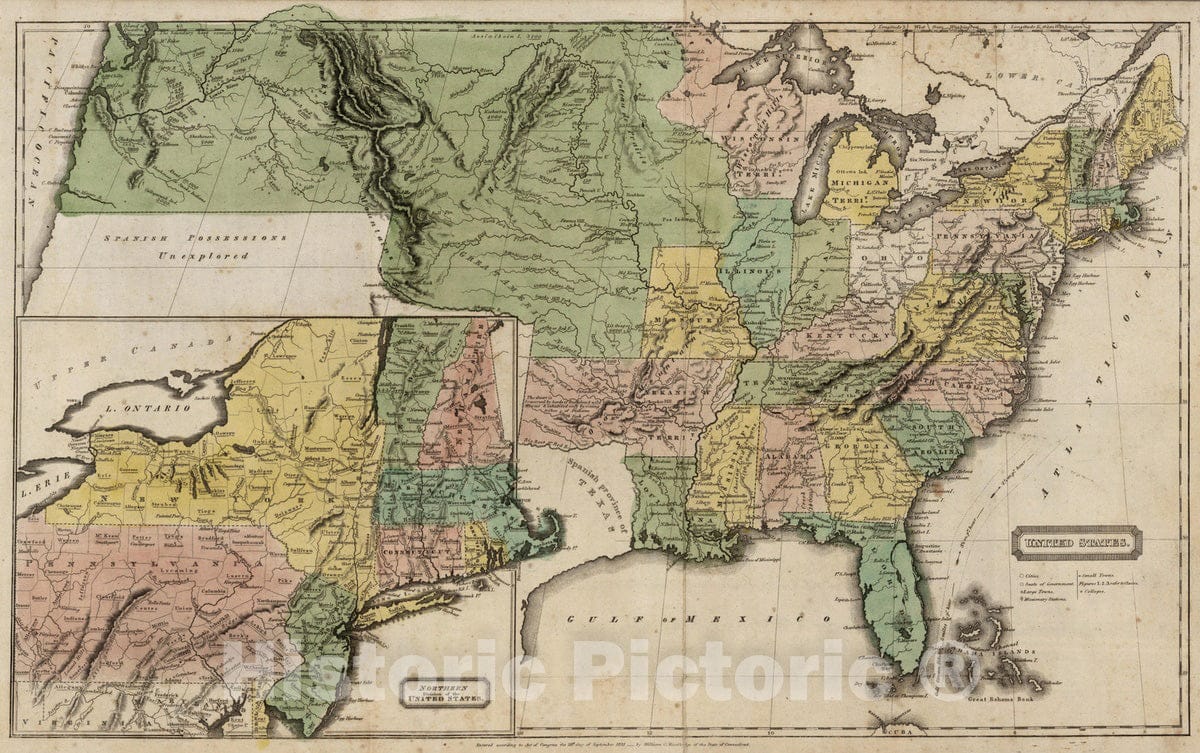 Historic Map : School Atlas - 1824 United States - Vintage Wall Art