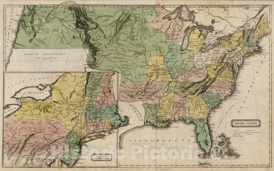 Historic Map : School Atlas - 1824 United States - Vintage Wall Art