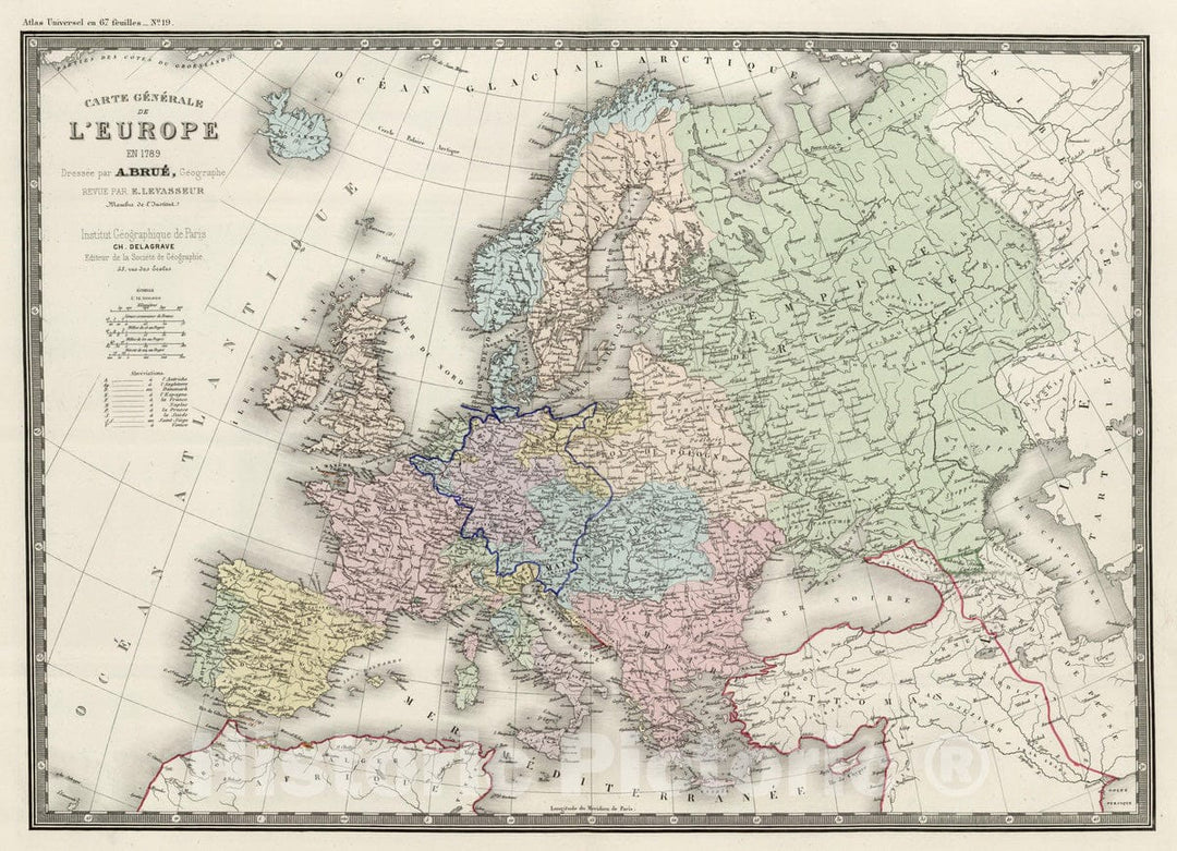 Historic Map : 1875 L'Europe en 1789. - Vintage Wall Art