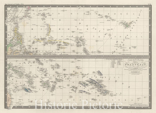 Historic Map : New Caledonia; French Polynesia; Marianas; Marshall Islands, Hawaii, Oceania, Pacific 1875 La Polynesie. , Vintage Wall Art
