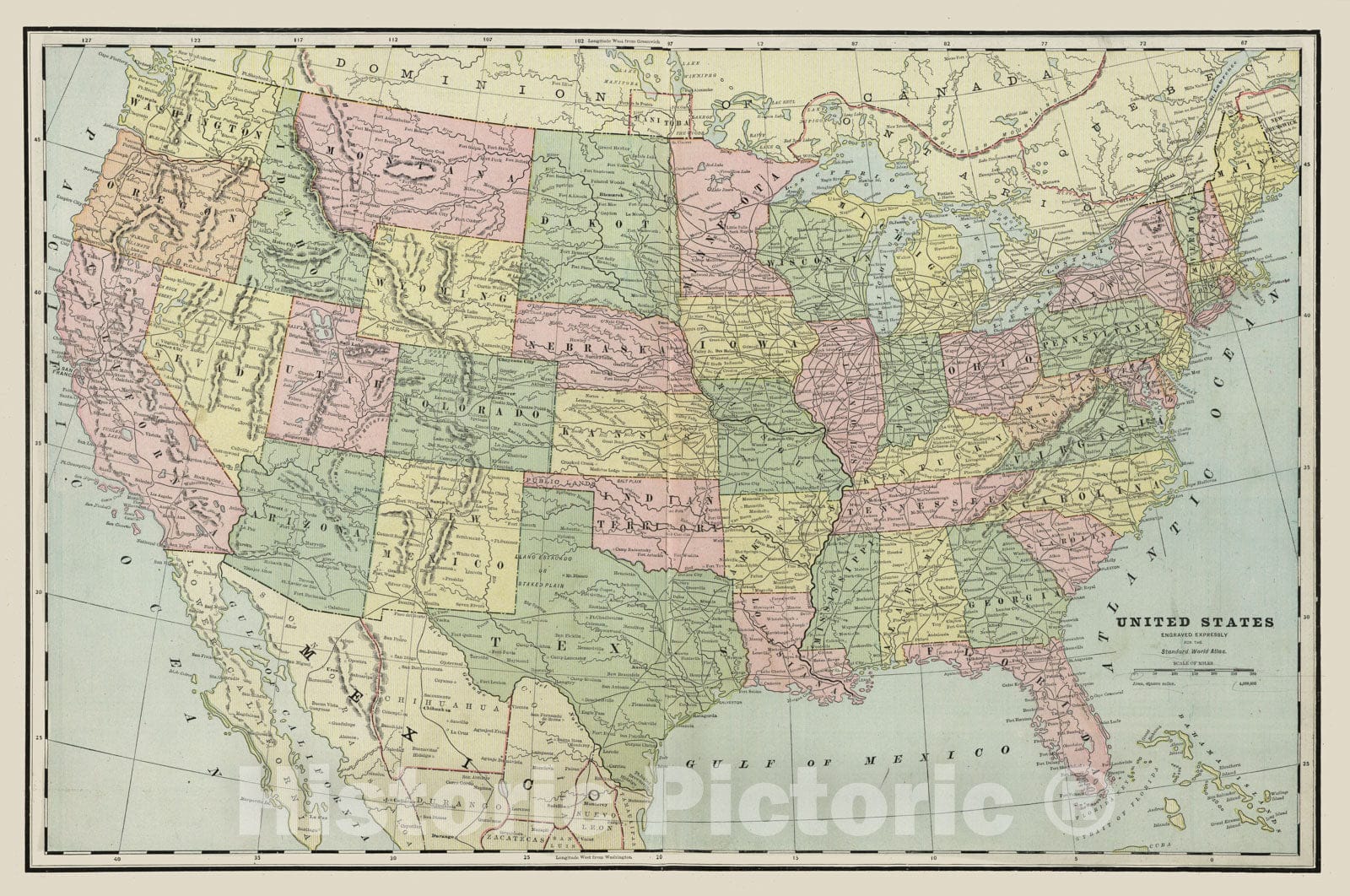 Historic Map : 1889 United States : Vintage Wall Art