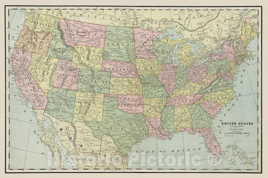 Historic Map : 1889 United States : Vintage Wall Art