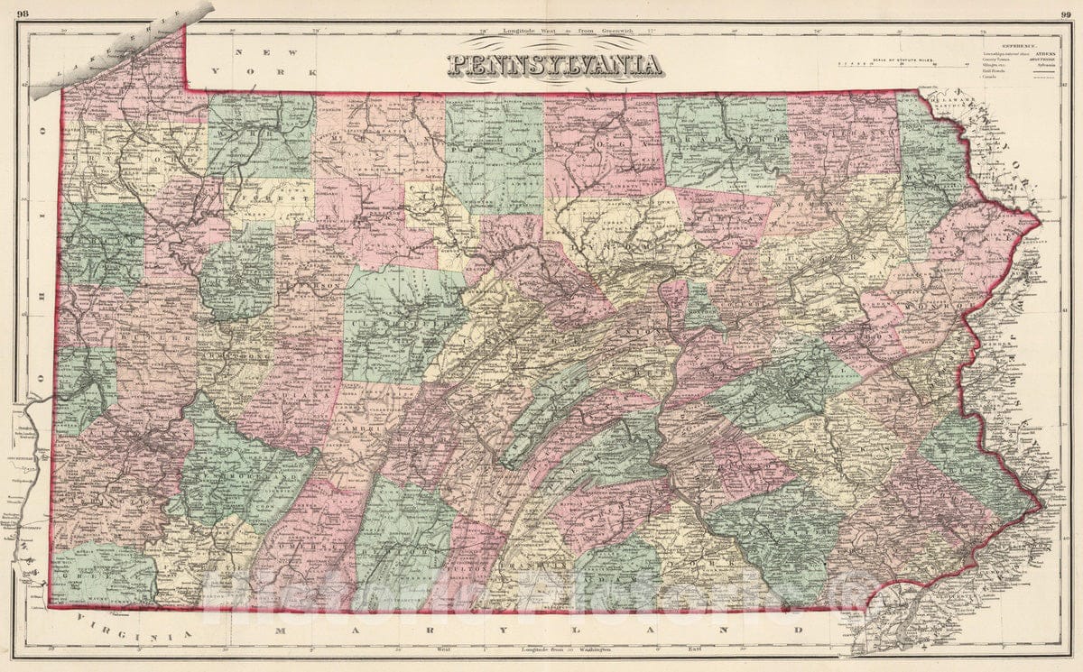 Historic Map : 1874 Pennsylvania. - Vintage Wall Art