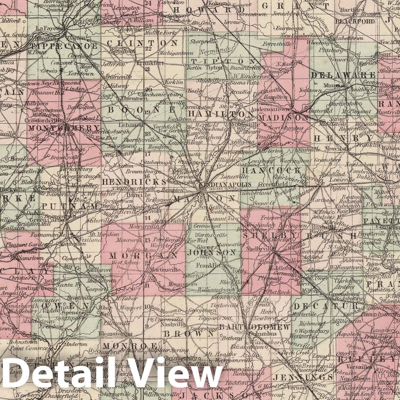 Indiana - Road Map, 1866 - Historical Map Print
