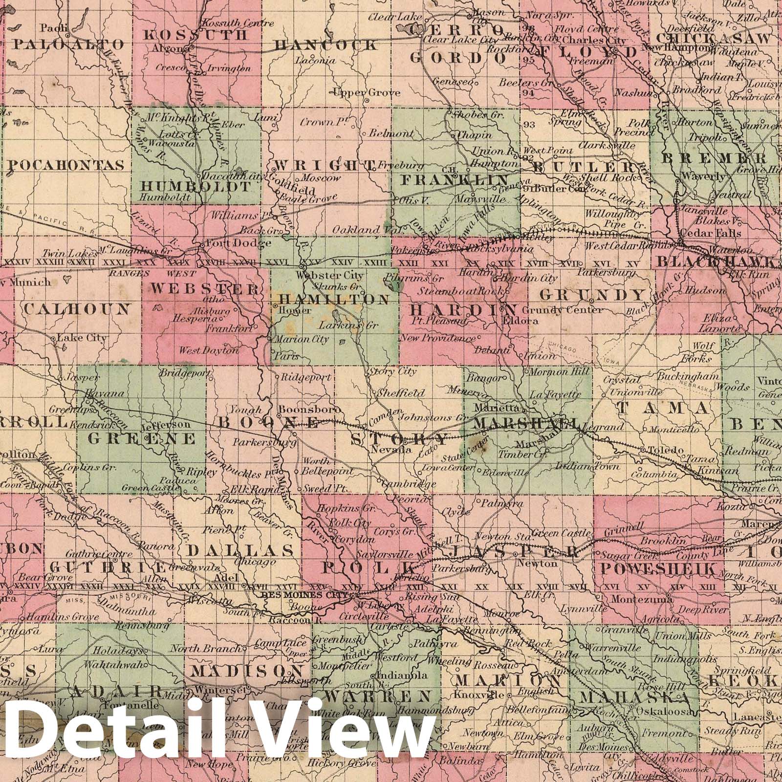 Iowa - Boundary Map, 1866 - Historical Map Print