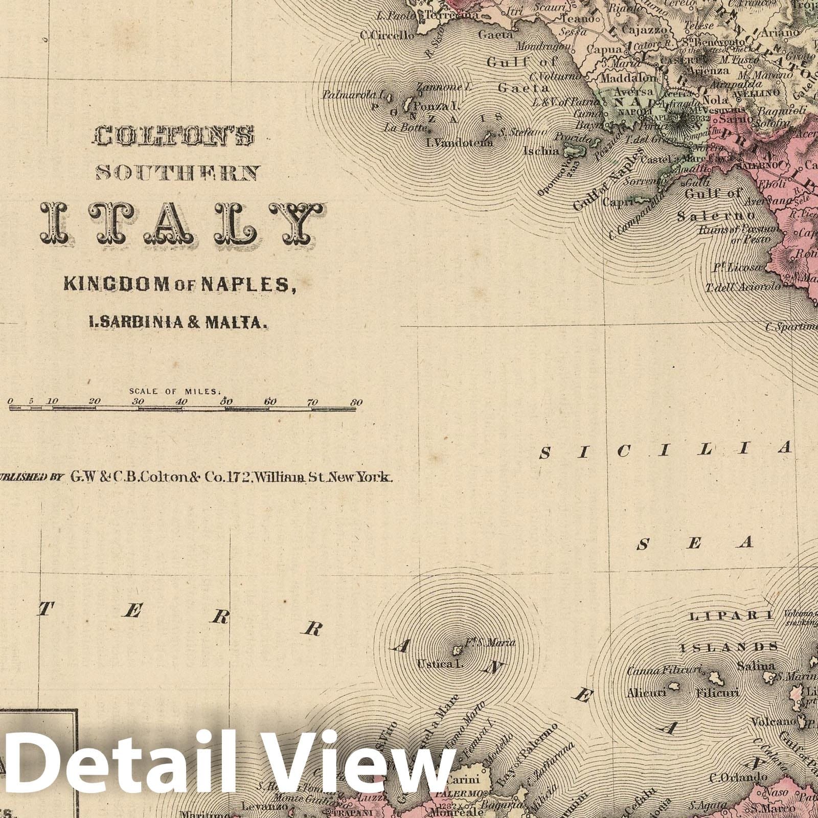 Southern Italy, Sardinia and Malta - Boundary Map, 1866 - Historical Map Print