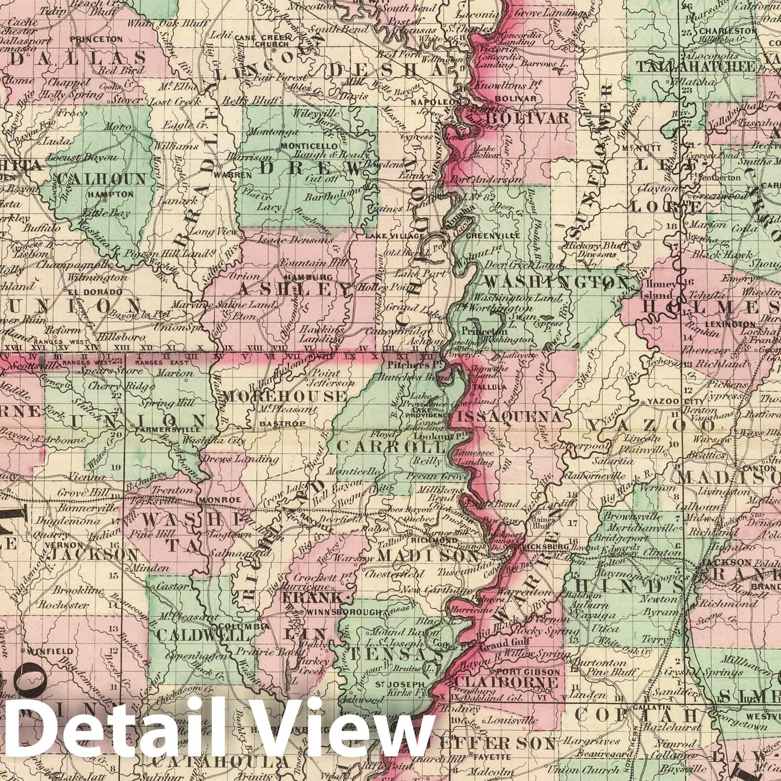 Arkansas, Mississippi, and Louisiana - Railroad Map, 1886