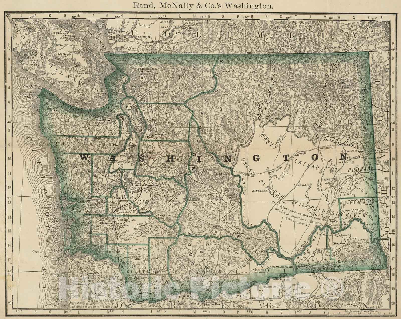 Historic Wall Map : 1878 Indexed Map Of Washington - Vintage Wall Art